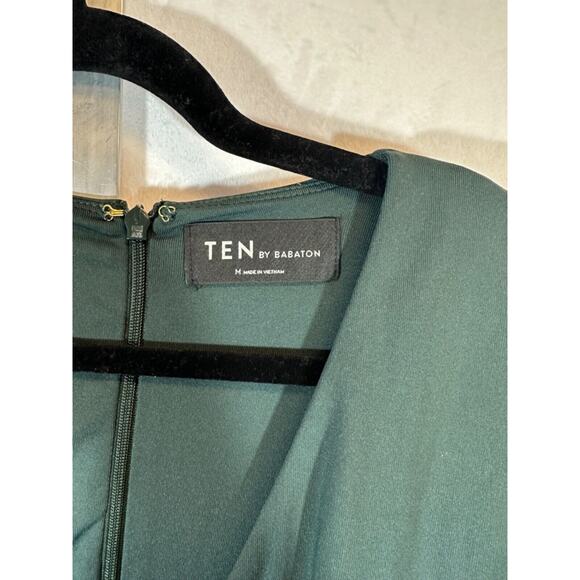 TEN BY BABATON Dark Green Stretch Nylon Wrap & Gathered Evening Dress Sz M C26 - Picture 2 of 6